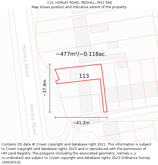 113, HORLEY ROAD, REDHILL, RH1 5AS: Plot and title map