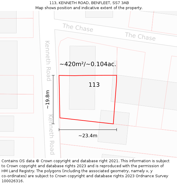 113, KENNETH ROAD, BENFLEET, SS7 3AB: Plot and title map
