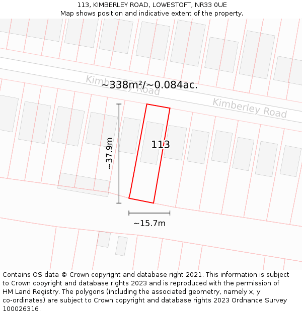 113, KIMBERLEY ROAD, LOWESTOFT, NR33 0UE: Plot and title map
