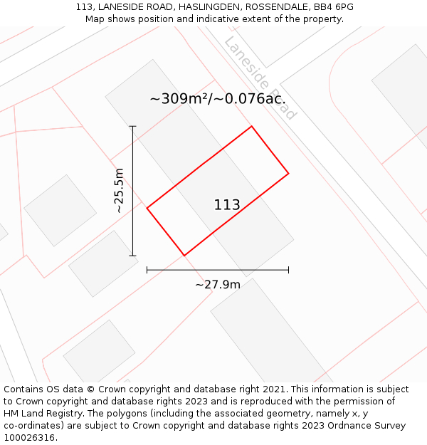 113, LANESIDE ROAD, HASLINGDEN, ROSSENDALE, BB4 6PG: Plot and title map