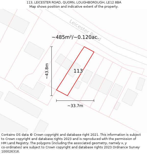 113, LEICESTER ROAD, QUORN, LOUGHBOROUGH, LE12 8BA: Plot and title map