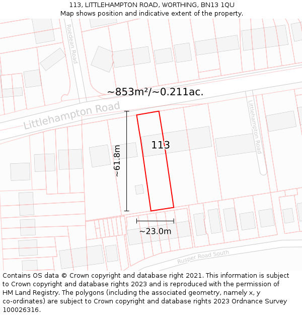 113, LITTLEHAMPTON ROAD, WORTHING, BN13 1QU: Plot and title map