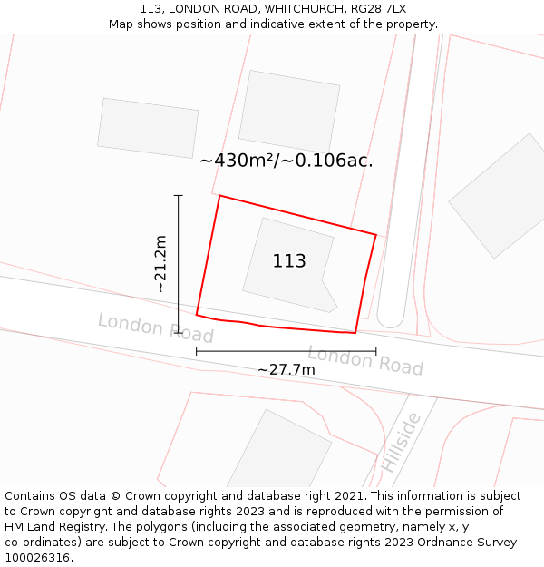 113, LONDON ROAD, WHITCHURCH, RG28 7LX: Plot and title map