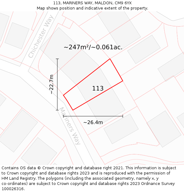 113, MARINERS WAY, MALDON, CM9 6YX: Plot and title map