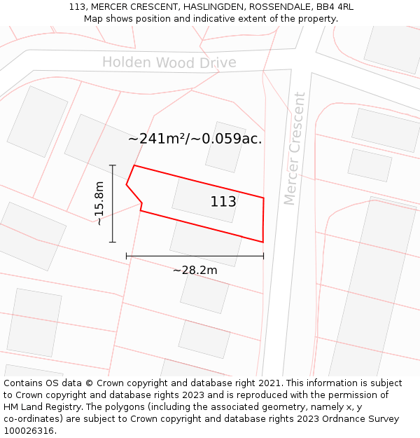 113, MERCER CRESCENT, HASLINGDEN, ROSSENDALE, BB4 4RL: Plot and title map