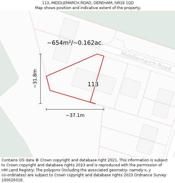 113, MIDDLEMARCH ROAD, DEREHAM, NR19 1QD: Plot and title map