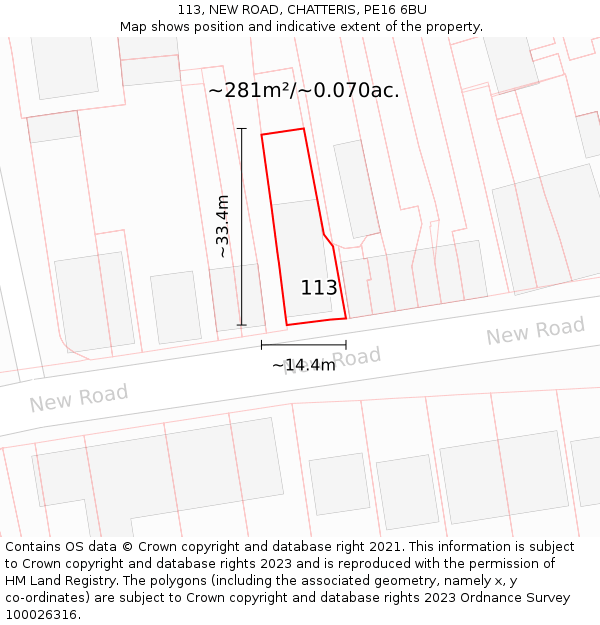 113, NEW ROAD, CHATTERIS, PE16 6BU: Plot and title map