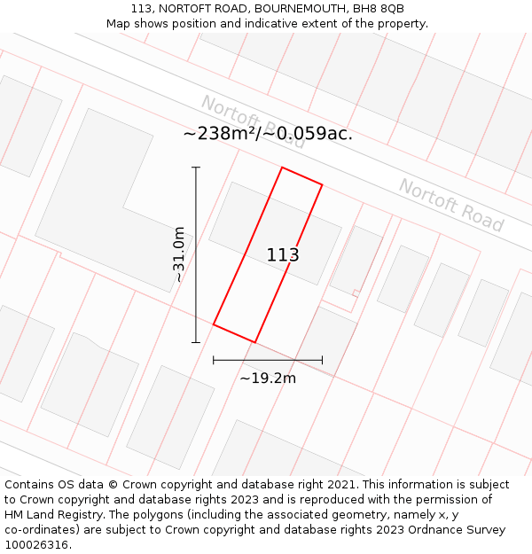 113, NORTOFT ROAD, BOURNEMOUTH, BH8 8QB: Plot and title map