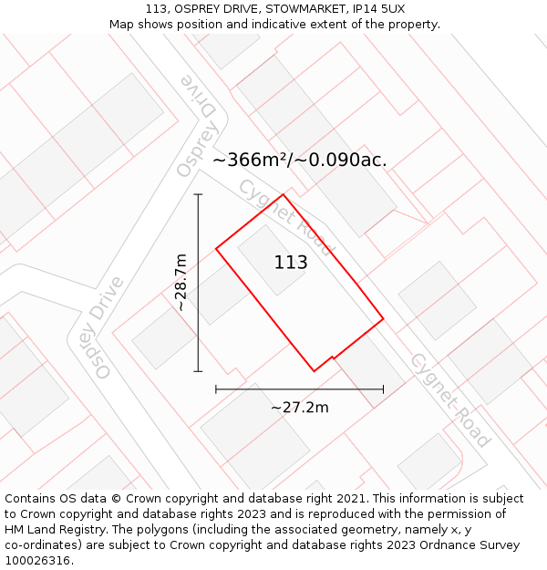 113, OSPREY DRIVE, STOWMARKET, IP14 5UX: Plot and title map