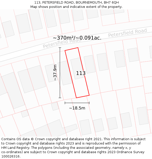 113, PETERSFIELD ROAD, BOURNEMOUTH, BH7 6QH: Plot and title map