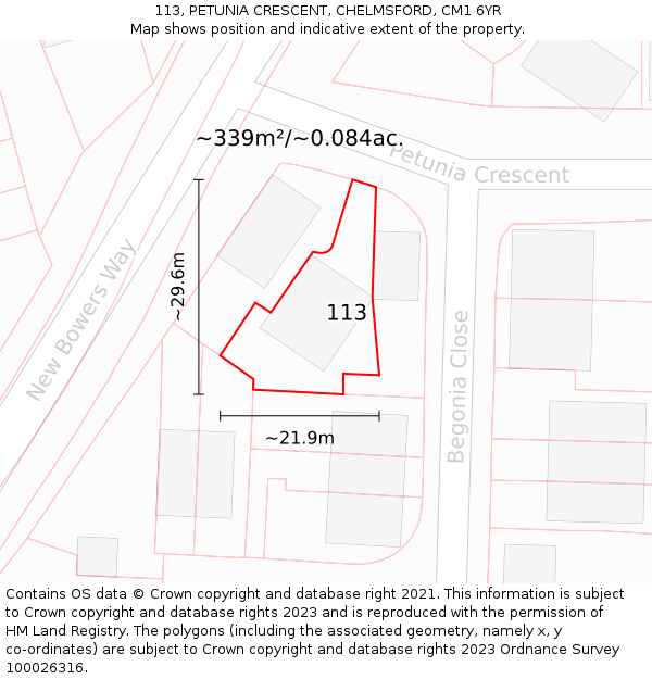 113, PETUNIA CRESCENT, CHELMSFORD, CM1 6YR: Plot and title map