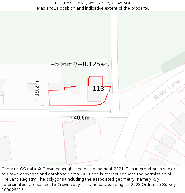 113, RAKE LANE, WALLASEY, CH45 5DE: Plot and title map