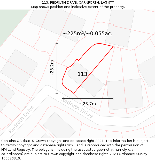 113, REDRUTH DRIVE, CARNFORTH, LA5 9TT: Plot and title map