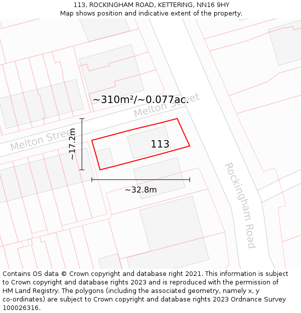 113, ROCKINGHAM ROAD, KETTERING, NN16 9HY: Plot and title map