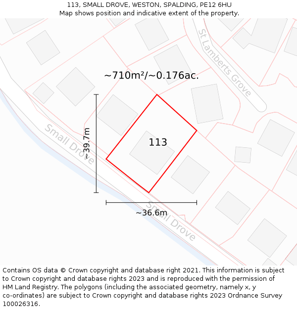 113, SMALL DROVE, WESTON, SPALDING, PE12 6HU: Plot and title map