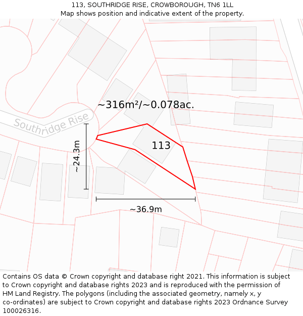 113, SOUTHRIDGE RISE, CROWBOROUGH, TN6 1LL: Plot and title map