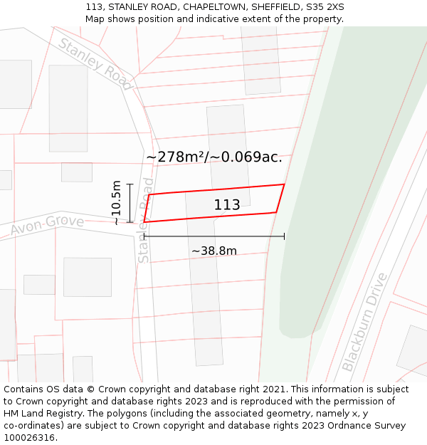 113, STANLEY ROAD, CHAPELTOWN, SHEFFIELD, S35 2XS: Plot and title map