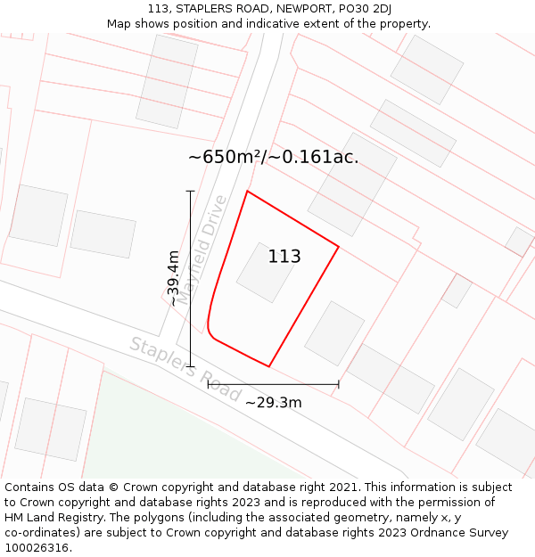 113, STAPLERS ROAD, NEWPORT, PO30 2DJ: Plot and title map
