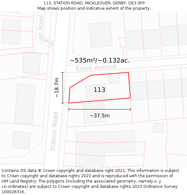 113, STATION ROAD, MICKLEOVER, DERBY, DE3 9FP: Plot and title map