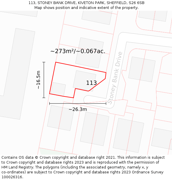 113, STONEY BANK DRIVE, KIVETON PARK, SHEFFIELD, S26 6SB: Plot and title map