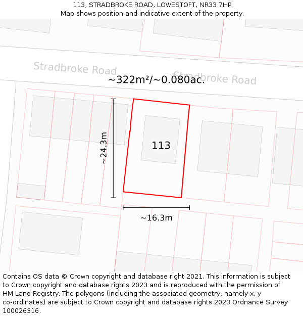 113, STRADBROKE ROAD, LOWESTOFT, NR33 7HP: Plot and title map