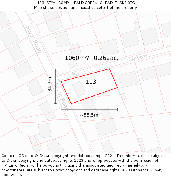 113, STYAL ROAD, HEALD GREEN, CHEADLE, SK8 3TG: Plot and title map