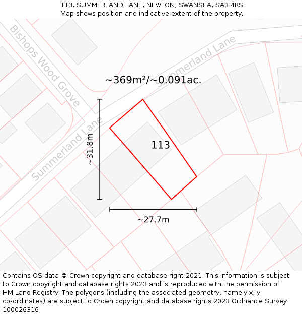 113, SUMMERLAND LANE, NEWTON, SWANSEA, SA3 4RS: Plot and title map