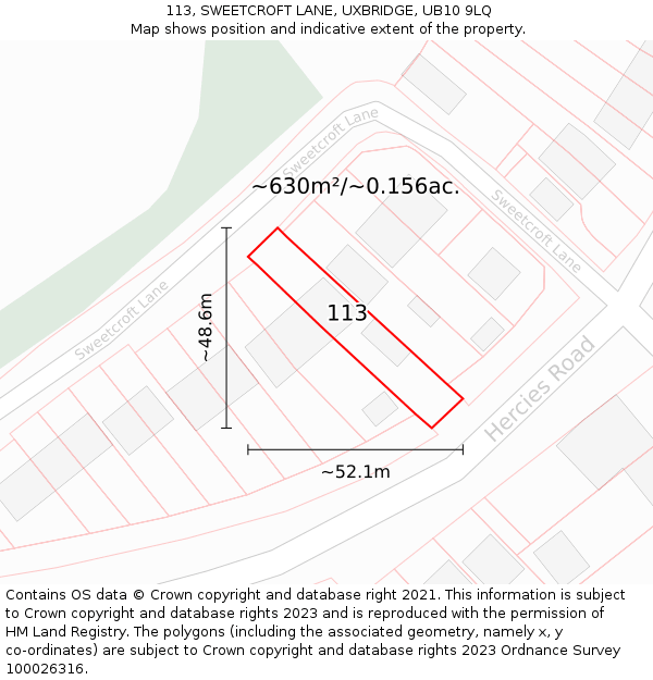 113, SWEETCROFT LANE, UXBRIDGE, UB10 9LQ: Plot and title map