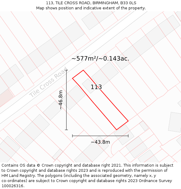 113, TILE CROSS ROAD, BIRMINGHAM, B33 0LS: Plot and title map