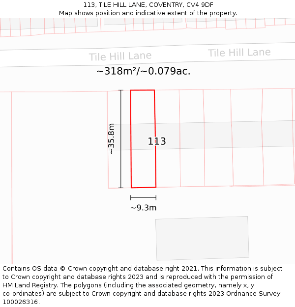 113, TILE HILL LANE, COVENTRY, CV4 9DF: Plot and title map