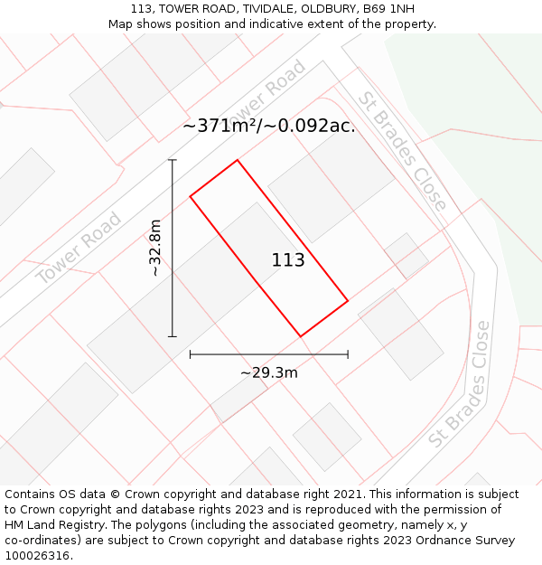 113, TOWER ROAD, TIVIDALE, OLDBURY, B69 1NH: Plot and title map