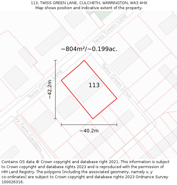113, TWISS GREEN LANE, CULCHETH, WARRINGTON, WA3 4HX: Plot and title map