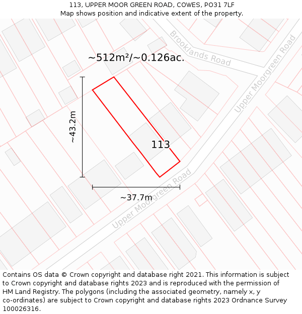 113, UPPER MOOR GREEN ROAD, COWES, PO31 7LF: Plot and title map