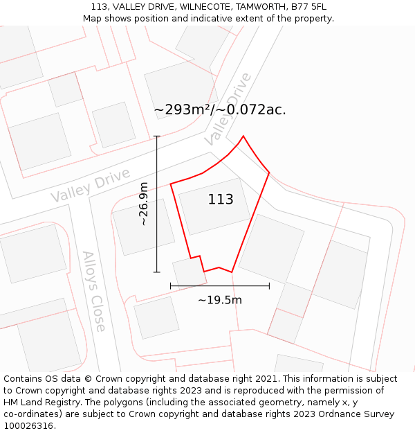 113, VALLEY DRIVE, WILNECOTE, TAMWORTH, B77 5FL: Plot and title map