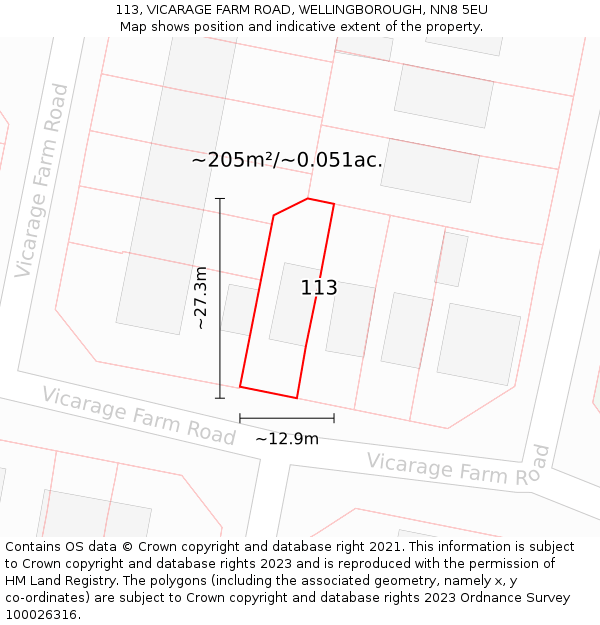 113, VICARAGE FARM ROAD, WELLINGBOROUGH, NN8 5EU: Plot and title map