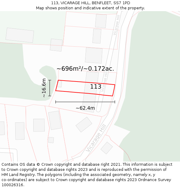 113, VICARAGE HILL, BENFLEET, SS7 1PD: Plot and title map