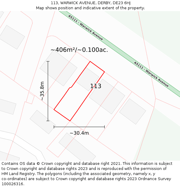 113, WARWICK AVENUE, DERBY, DE23 6HJ: Plot and title map