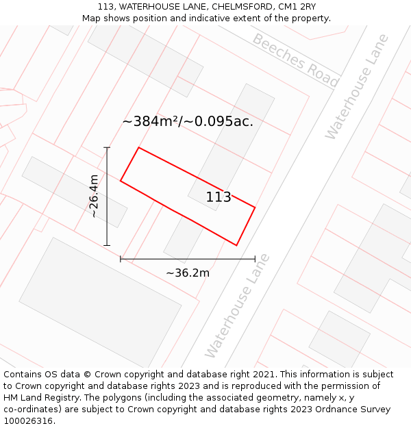 113, WATERHOUSE LANE, CHELMSFORD, CM1 2RY: Plot and title map
