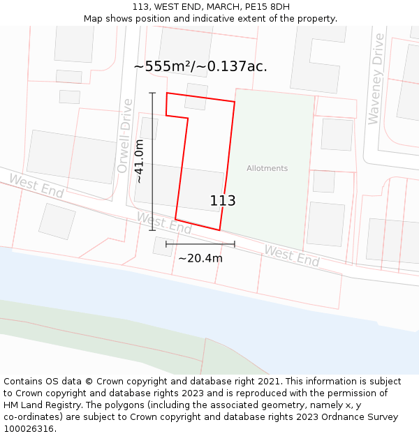 113, WEST END, MARCH, PE15 8DH: Plot and title map