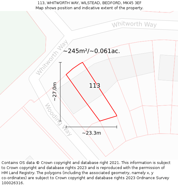 113, WHITWORTH WAY, WILSTEAD, BEDFORD, MK45 3EF: Plot and title map