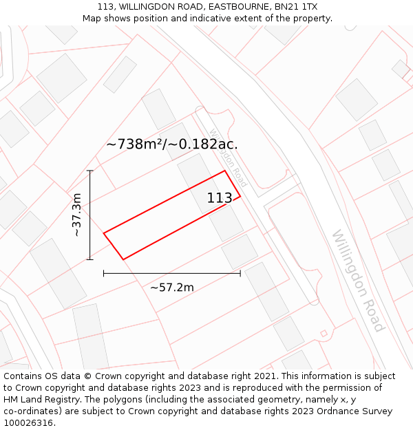 113, WILLINGDON ROAD, EASTBOURNE, BN21 1TX: Plot and title map