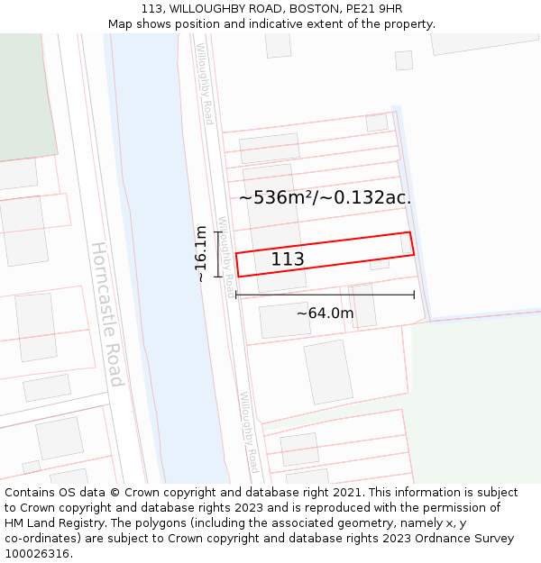 113, WILLOUGHBY ROAD, BOSTON, PE21 9HR: Plot and title map