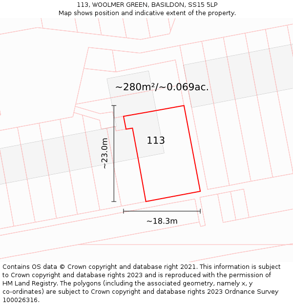 113, WOOLMER GREEN, BASILDON, SS15 5LP: Plot and title map