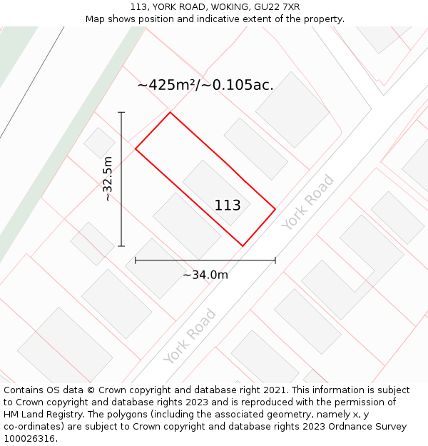 113, YORK ROAD, WOKING, GU22 7XR: Plot and title map