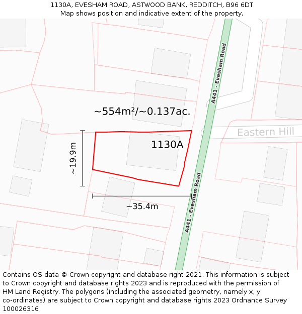 1130A, EVESHAM ROAD, ASTWOOD BANK, REDDITCH, B96 6DT: Plot and title map