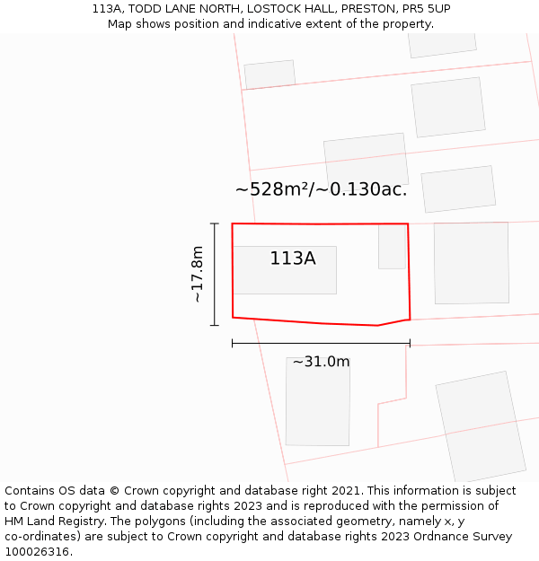 113A, TODD LANE NORTH, LOSTOCK HALL, PRESTON, PR5 5UP: Plot and title map