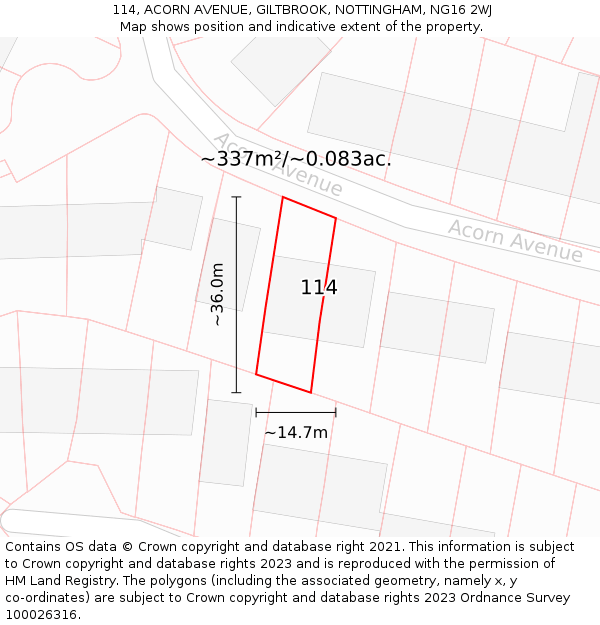 114, ACORN AVENUE, GILTBROOK, NOTTINGHAM, NG16 2WJ: Plot and title map