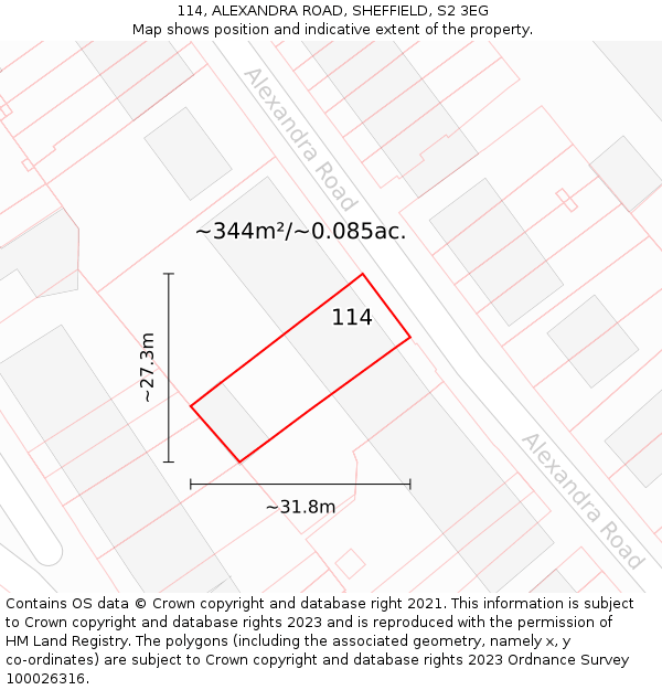 114, ALEXANDRA ROAD, SHEFFIELD, S2 3EG: Plot and title map