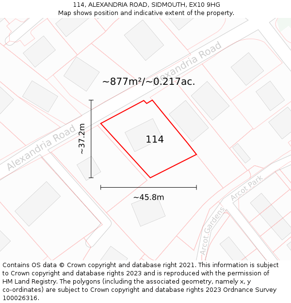 114, ALEXANDRIA ROAD, SIDMOUTH, EX10 9HG: Plot and title map