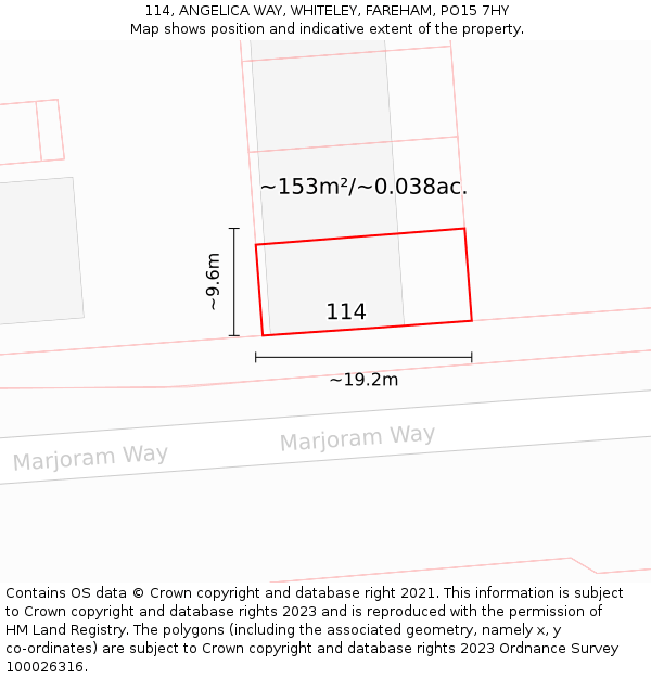 114, ANGELICA WAY, WHITELEY, FAREHAM, PO15 7HY: Plot and title map